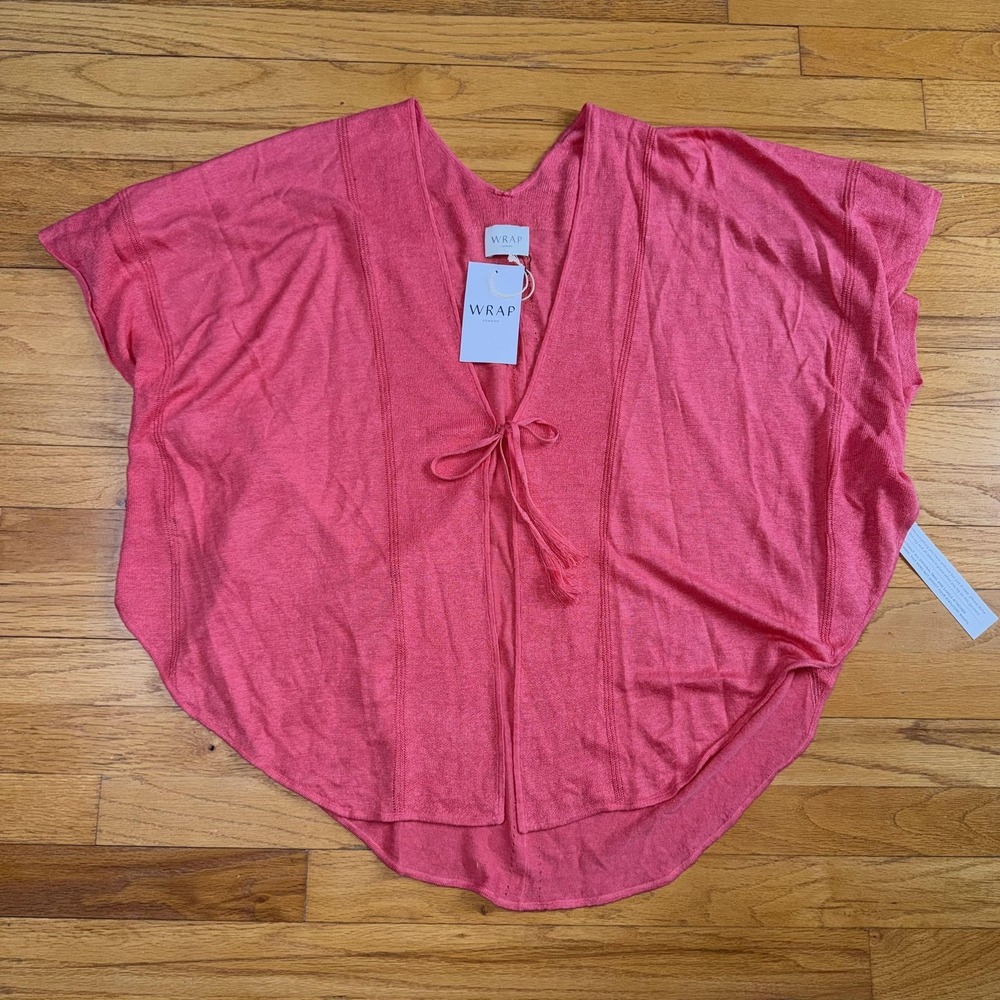 NEW Wrap London Linen Tunic Blouse Beachy 4/6 Pink‎ V Neck Tie Dolman Sleeve